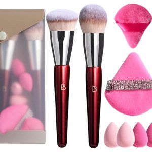 BS-MALL Foundation Makeup Brush & Powder Brush – Professional and Durable 8-piece Set with 4 Mini Makeup Sponge 2 Triangle Powder Puff, Comes with Storage Barrel (withTravel Case)