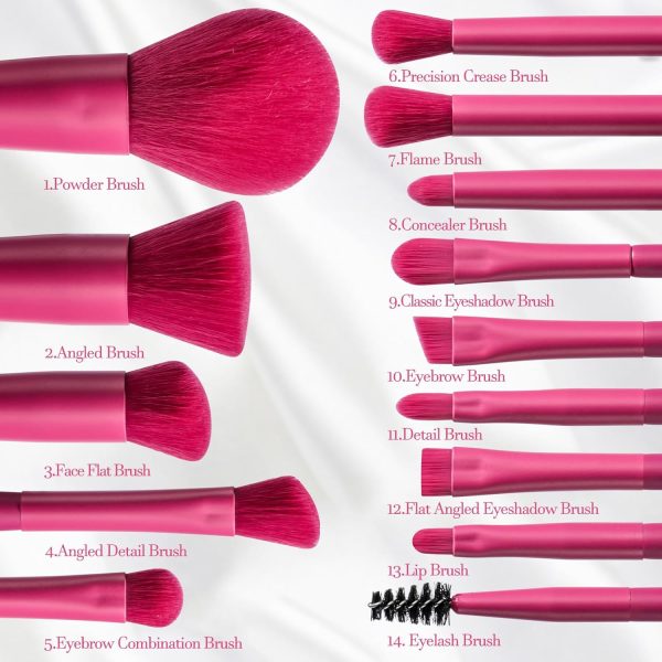 BS-MALL Travel Makeup Brush Set Foundation Powder Concealers Eye Shadows Makeup Set with LED light Mirror 14 Pcs (HotPink) - Image 5