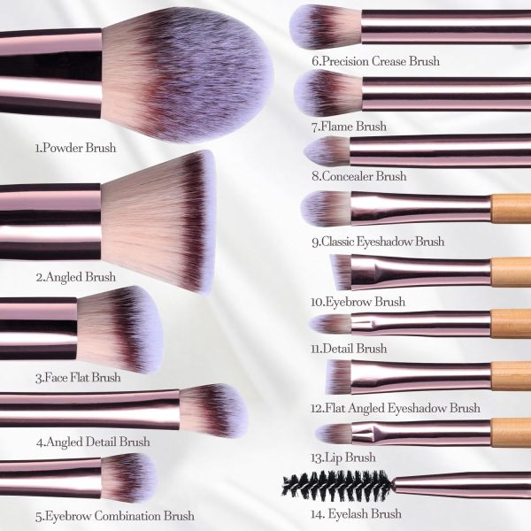BS-MALL Travel Makeup Brush Set Foundation Powder Concealers Eye Shadows Makeup Set with LED light Mirror 14 Pcs (HotPink) - Image 10