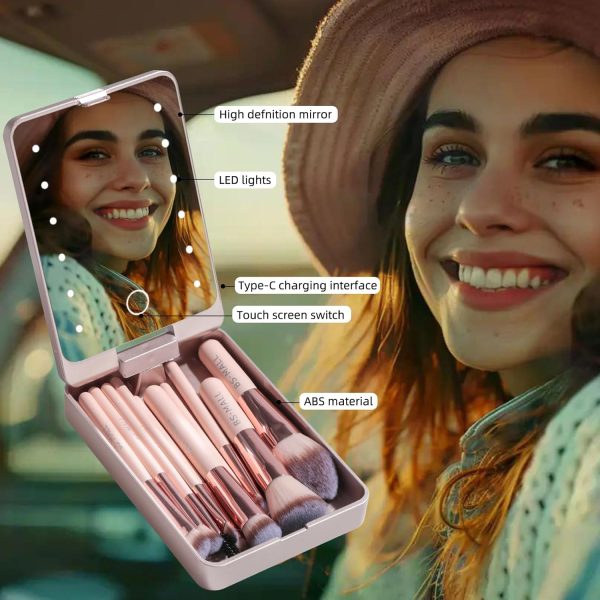 BS-MALL Travel Makeup Brush Set Foundation Powder Concealers Eye Shadows Makeup Set with LED light Mirror 14 Pcs (HotPink) - Image 16