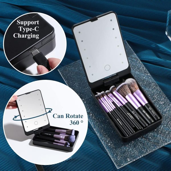 BS-MALL Travel Makeup Brush Set Foundation Powder Concealers Eye Shadows Makeup Set with LED light Mirror 14 Pcs (HotPink) - Image 21