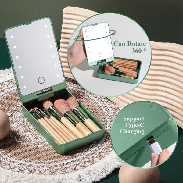 BS-MALL Travel Makeup Brush Set Foundation Powder Concealers Eye Shadows Makeup Set with LED light Mirror 14 Pcs (HotPink) - Image 26