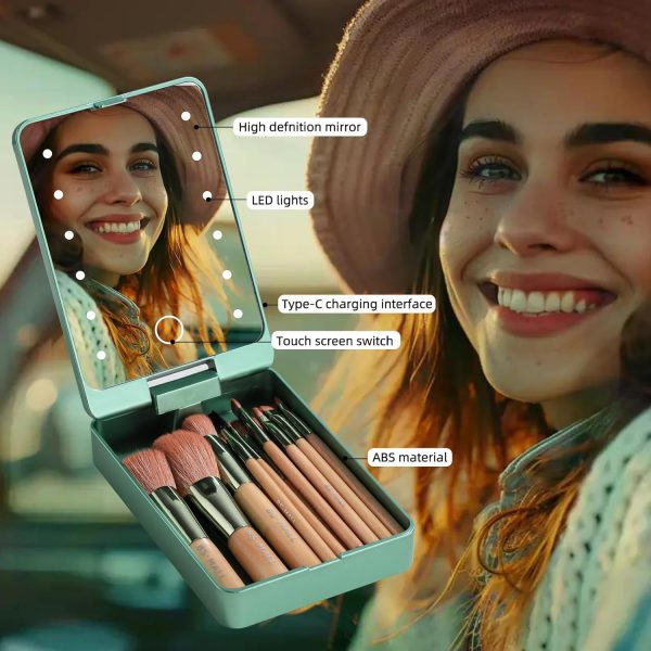 BS-MALL Travel Makeup Brush Set Foundation Powder Concealers Eye Shadows Makeup Set with LED light Mirror 14 Pcs (HotPink) - Image 28