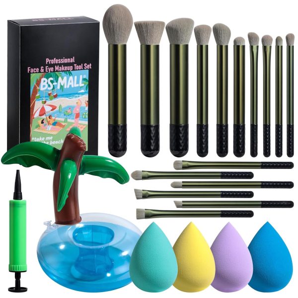 BS-MALL Makeup Brushes Set 23 Pcs – Premium Synthetic Foundation Powder Concealers Eye Shadows with Pool Float Cup Holder