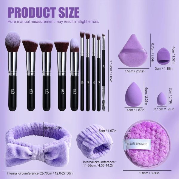 BS-MALL Makeup Brushes Set 30 Pcs – Including Face Washing Puffs, Blush Powder Bronzer Foundation Eyeshadow Concealer Brushes, and Mini Makeup Sponge Makeup Sponges Set (Black) - Image 3