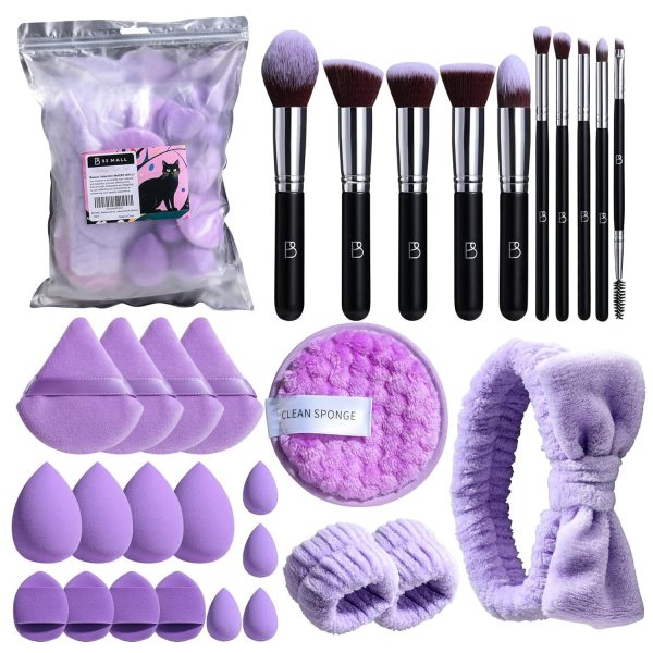 BS-MALL Makeup Brushes Set 30 Pcs – Including Face Washing Puffs, Blush Powder Bronzer Foundation Eyeshadow Concealer Brushes, and Mini Makeup Sponge Makeup Sponges Set (Black) - Image 7