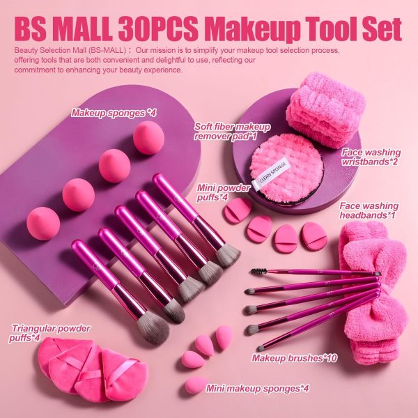 BS-MALL Makeup Brushes Set 30 Pcs – Including Face Washing Puffs, Blush Powder Bronzer Foundation Eyeshadow Concealer Brushes, and Mini Makeup Sponge Makeup Sponges Set (Black) - Image 10