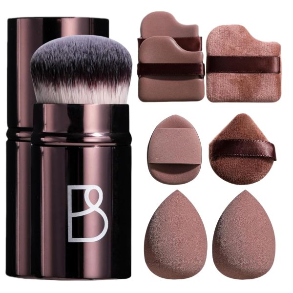 BS-MALL Makeup Sponge Set 7 Pcs with Kabuki Brushes,Essential Tools for Flawless Makeup Application