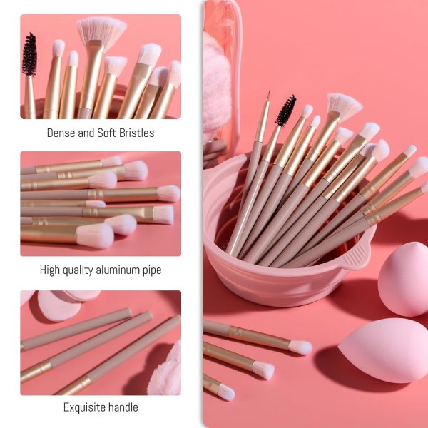 BS-MALL Makeup Brush Set 34 Pcs – Premium Synthetic Foundation Powder Concealers Eye Shadows Blush Brushes with Pouch (PINK) - Image 3