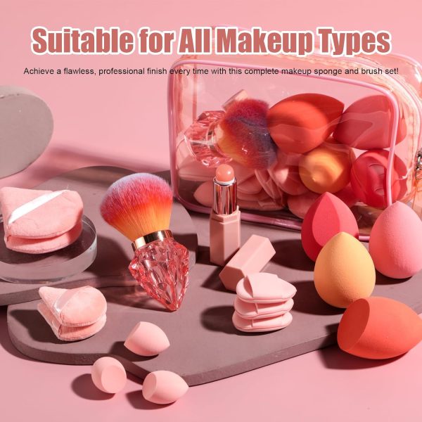 Makeup Sponge Set BS-MALL Triangle Puff 16 Pcs with Lip Brush Powder Brush for Liquid, Cream, and Powder, Multi-colored Makeup Sponges and Mini Sponge with Clear Case - Image 2