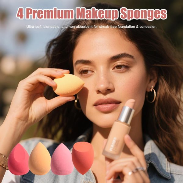 Makeup Sponge Set BS-MALL Triangle Puff 16 Pcs with Lip Brush Powder Brush for Liquid, Cream, and Powder, Multi-colored Makeup Sponges and Mini Sponge with Clear Case - Image 4